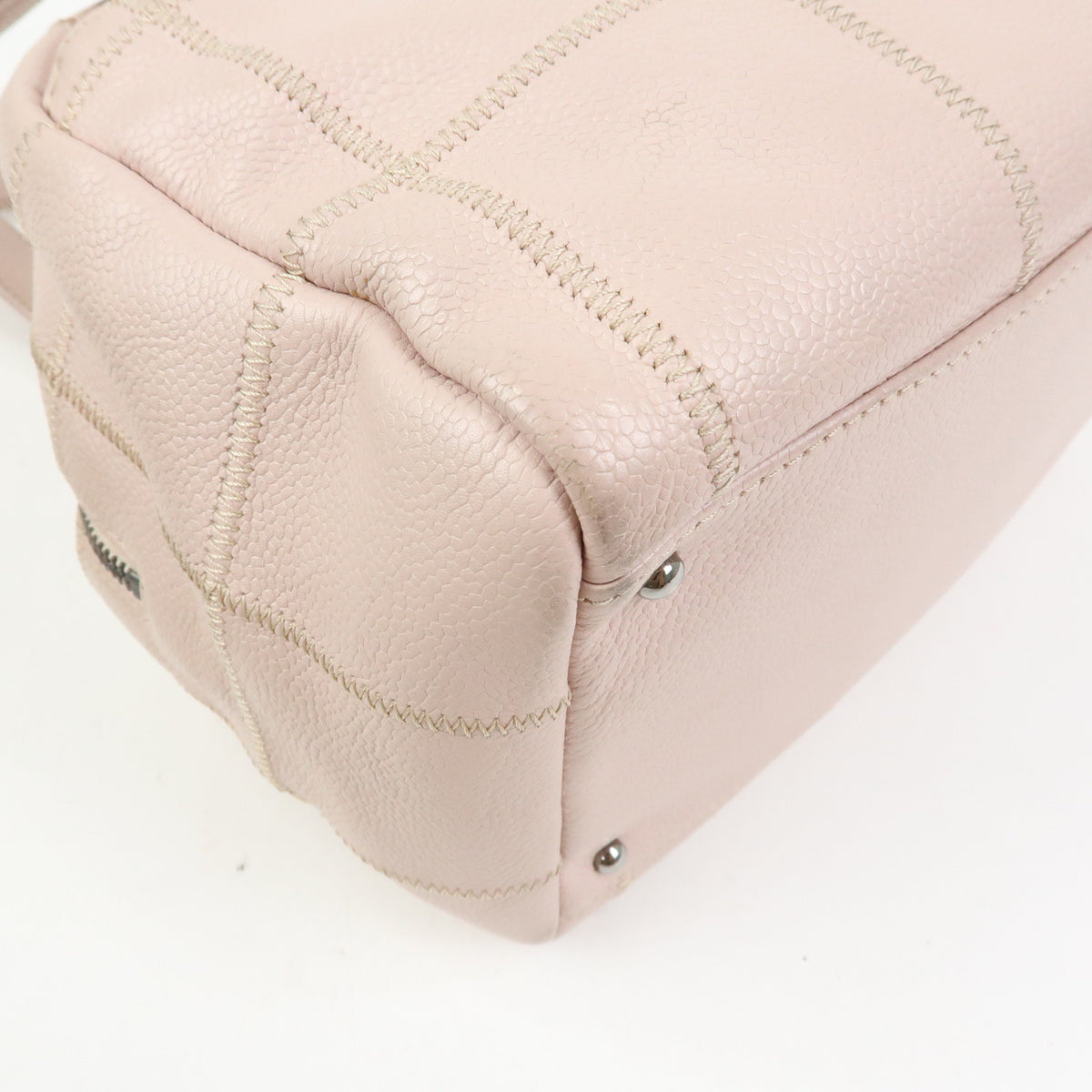 CHANEL Logo Chocolate Bar Caviarskin Shoulder Bag Hand Bag Pink
