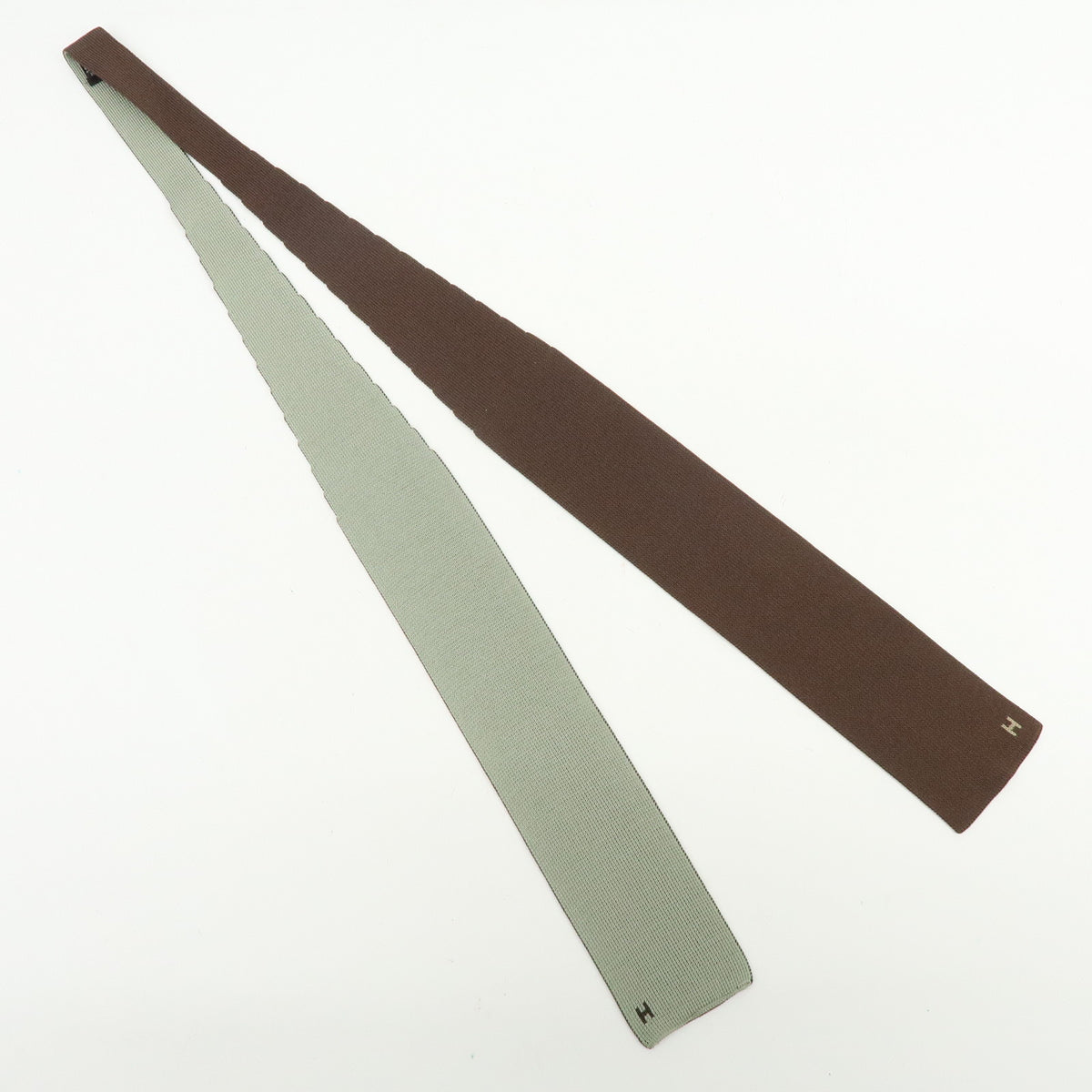 HERMES Silk 100% Knit Tie Brown Beige Green