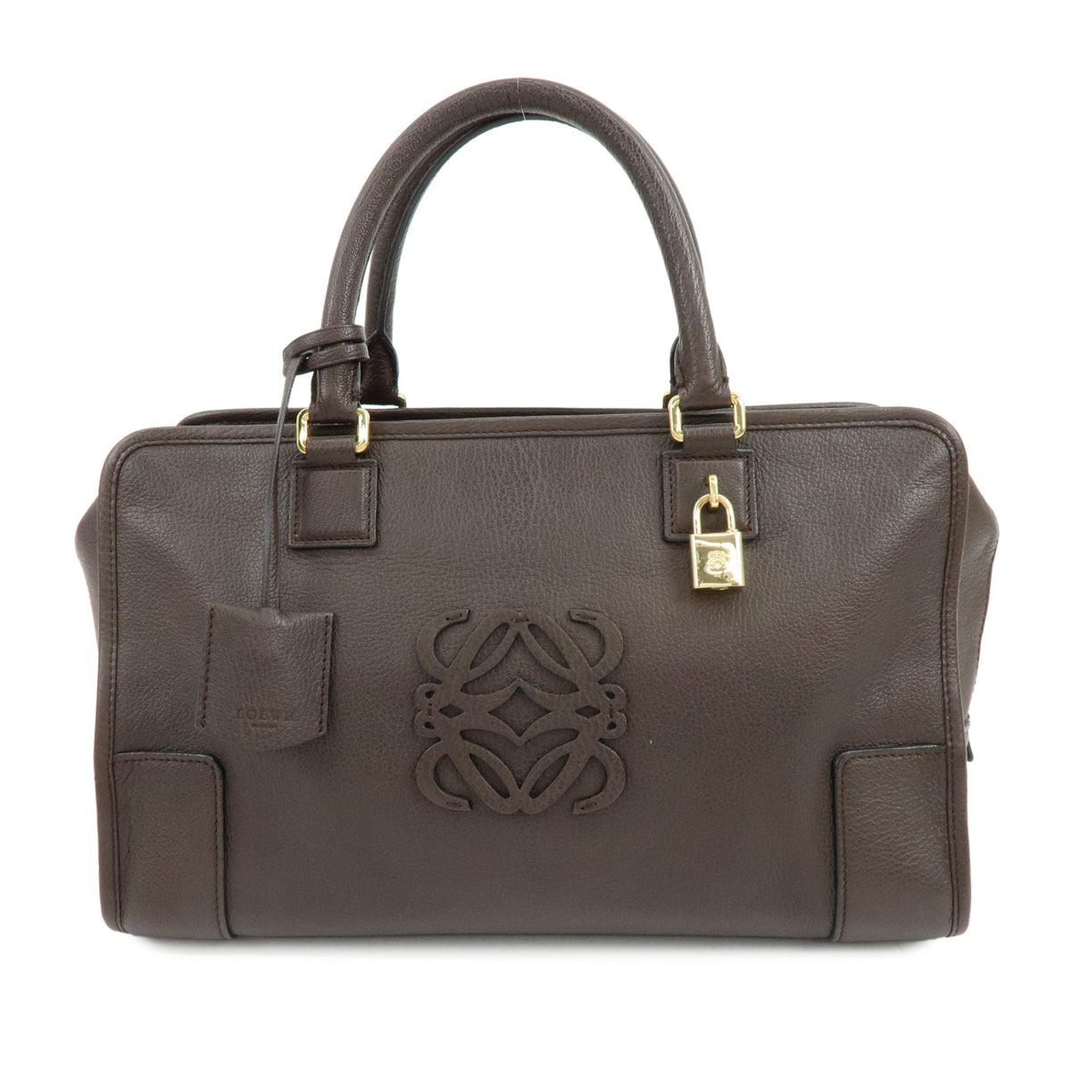 LOEWE Anagram Amazona 35 Leather Boston Bag Hand Bag Dark Brown