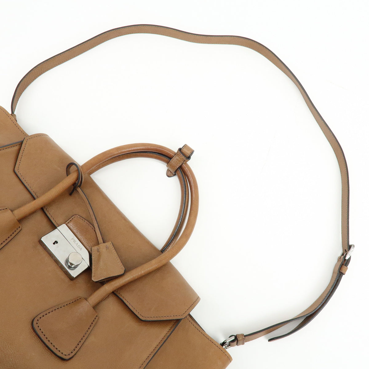 PRADA Triangle Logo Leather 2Way Bag Hand Bag Shoulder Bag Brown BN2661