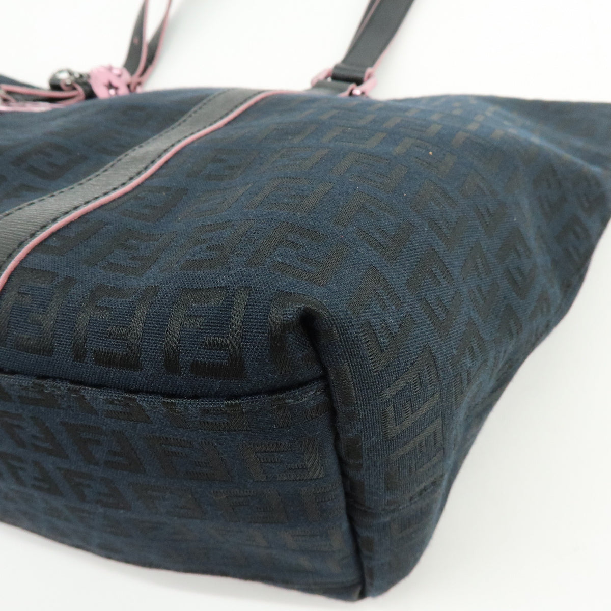 FENDI Zucchino Canvas Leather Tote Bag Shoulder Bag Black 8BH215