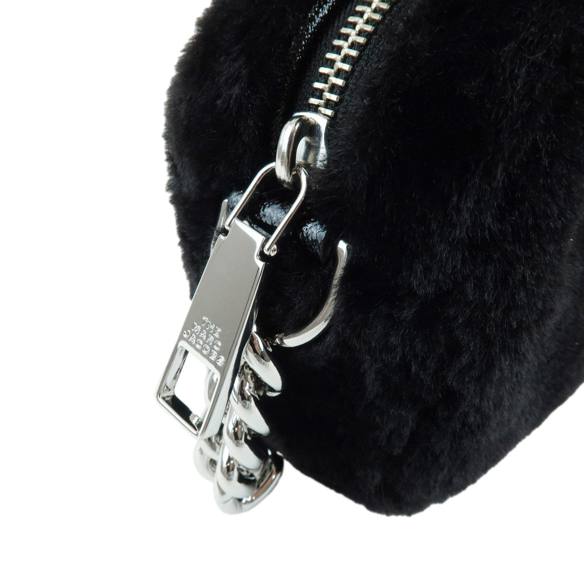 MARC JACOBS THE PLUSH SNAPSHOT Faux Fur Studs 2Way Bag Hand Bag Black