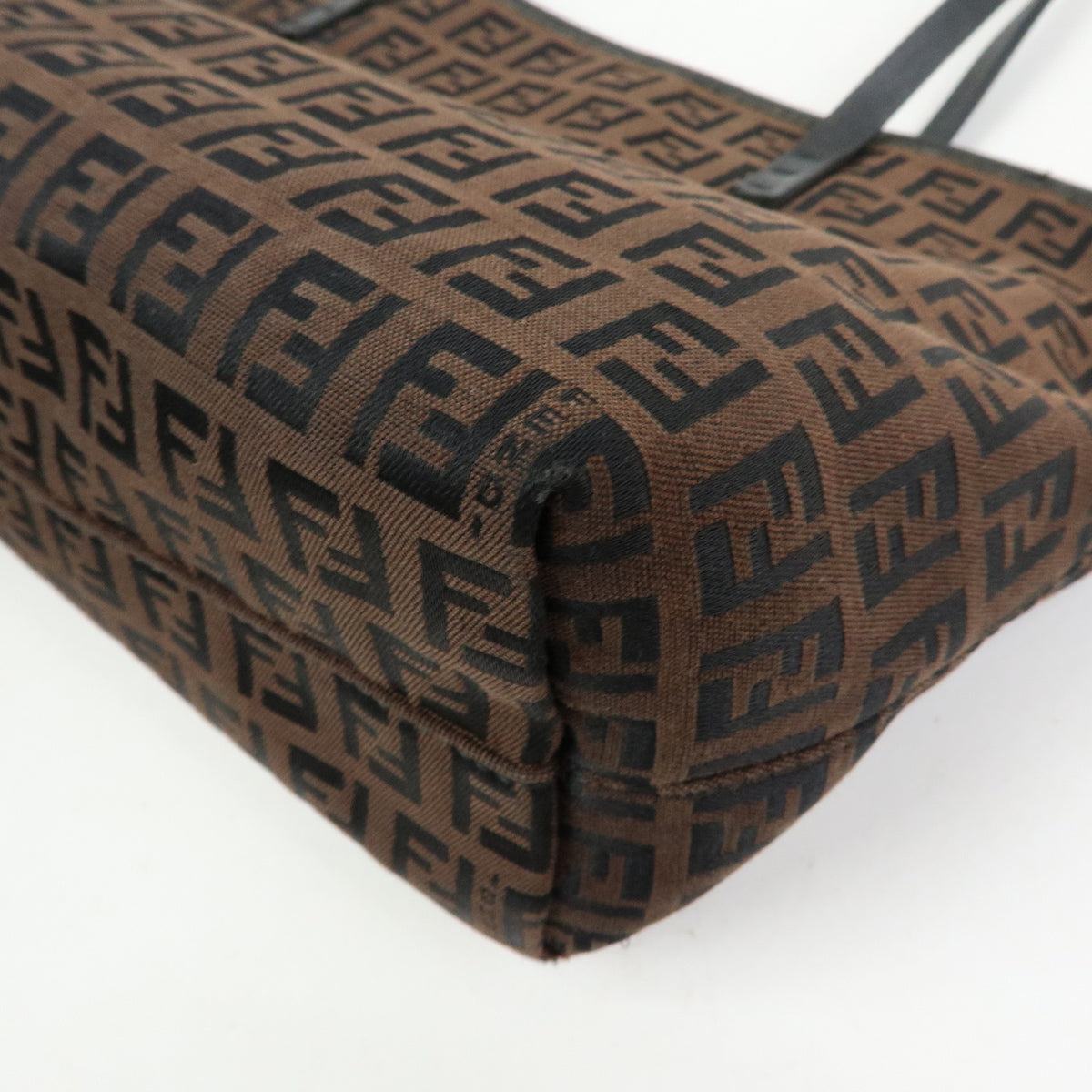 FENDI Zucchino Canvas Leather Tote Bag Hand Bag Brown Black 8BH075