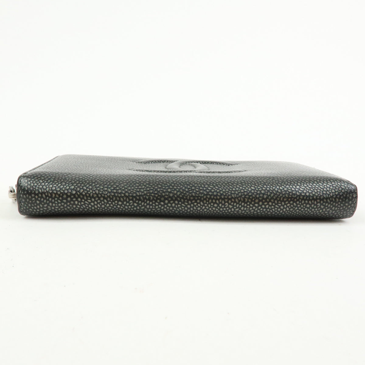 CHANEL COCO Mark Caviarskin Round Zippy Wallet Metallic Gray