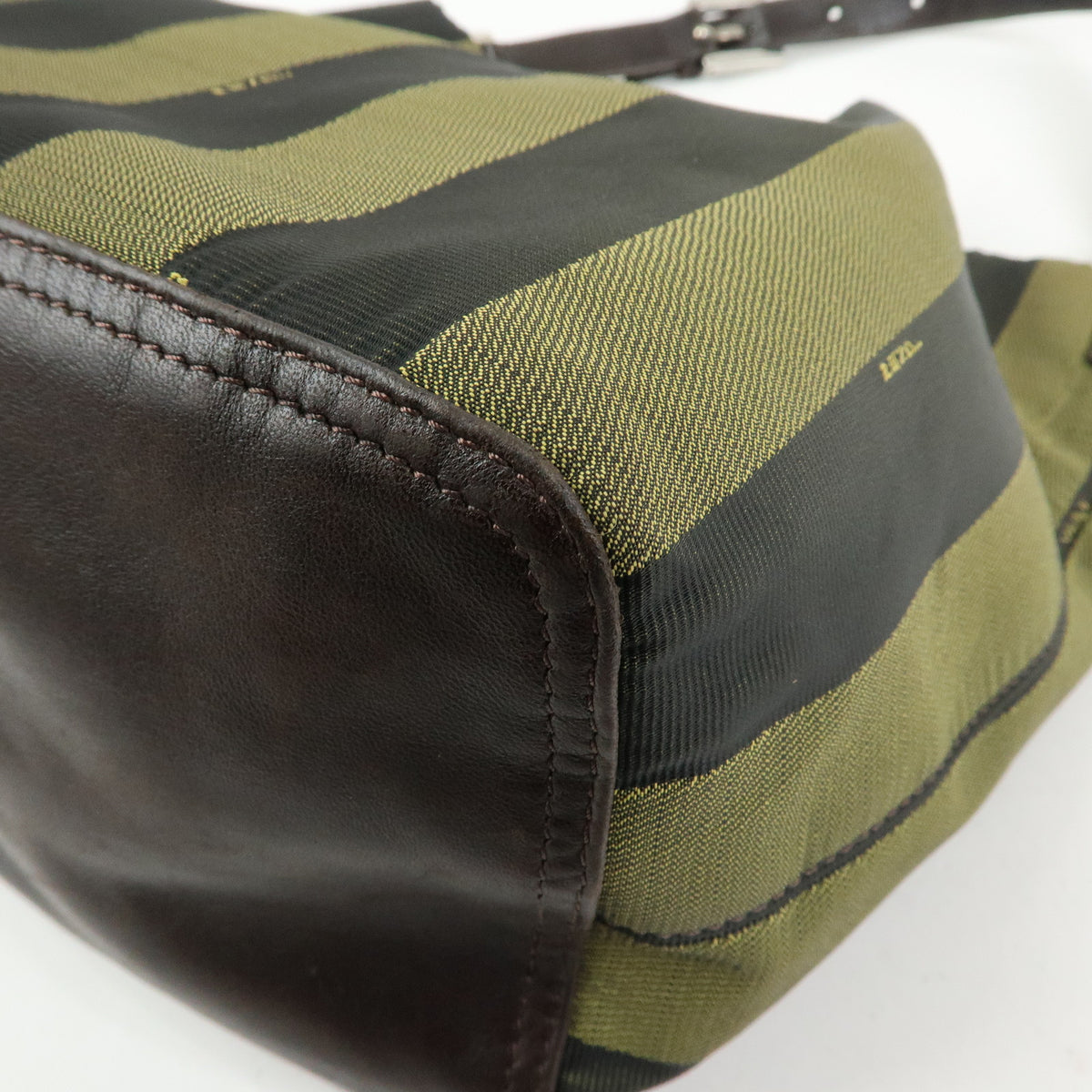 FENDI Pequin Canvas Leather Shoulder Bag  Hand Bag Brown 222828653・008