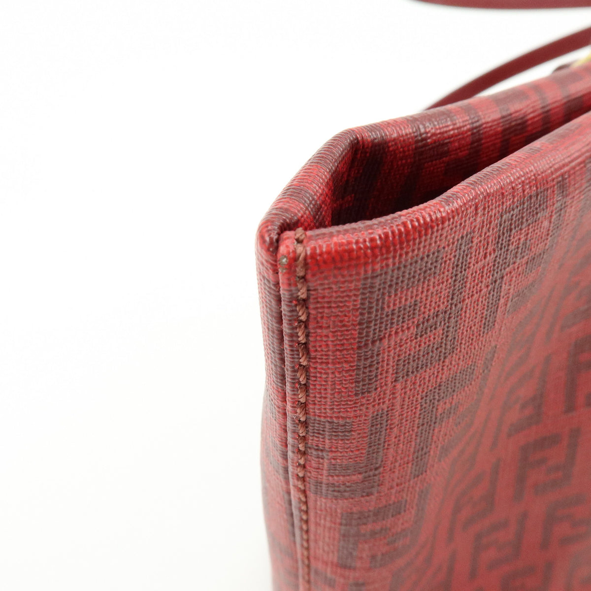 FENDI Zucchino PVC Leather Tote Bag Hand Bag Red 8BH214