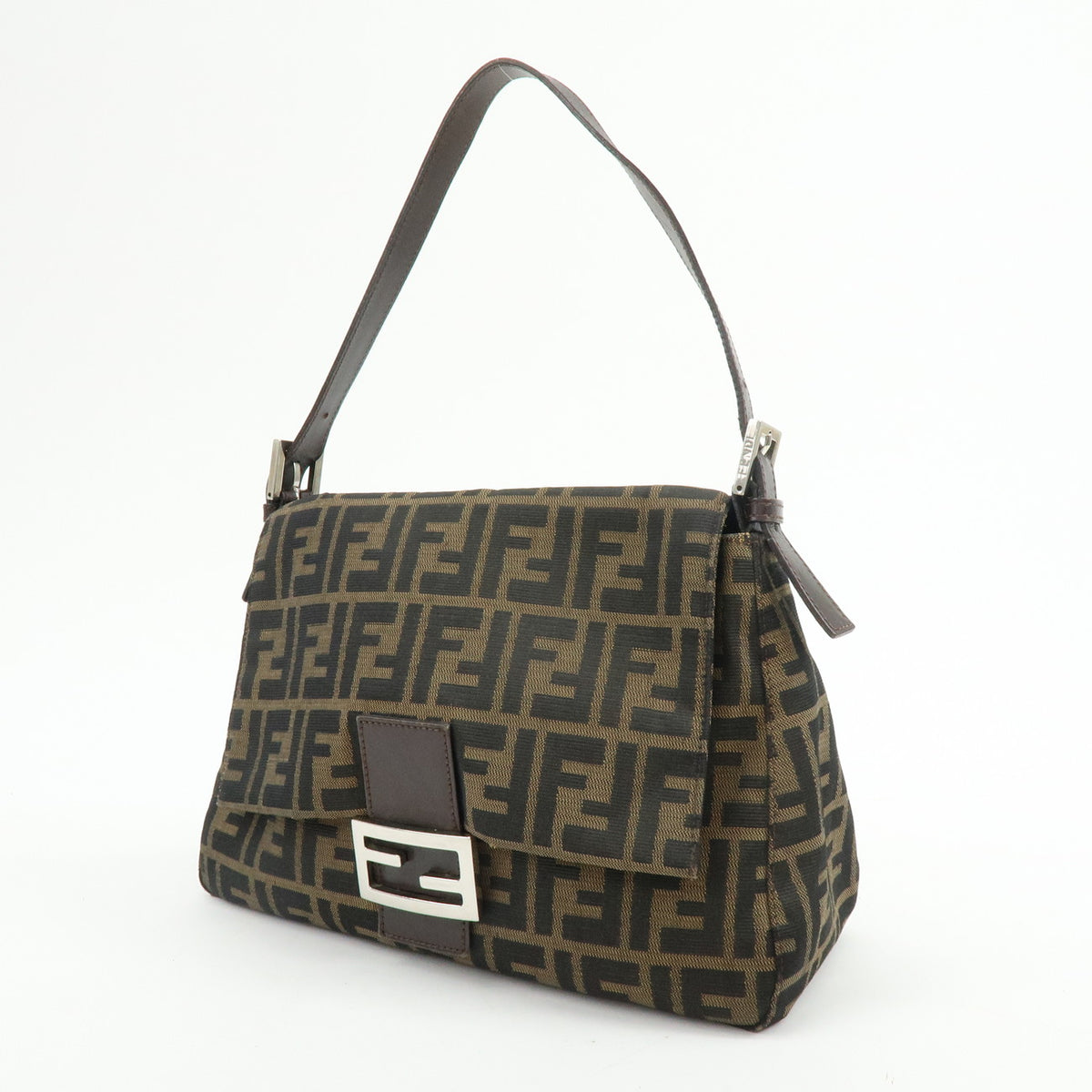 FENDI Mamma Baguette Zucca Canvas Leather Shoulder Bag Brown 26325