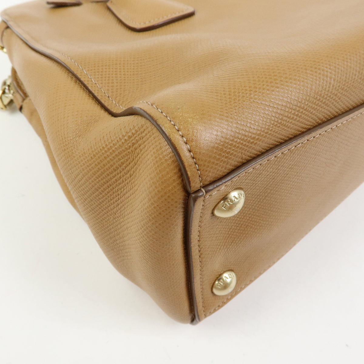 PRADA Logo Saffiano Leather 2Way Bag Hand Bag Shoulder Bag Camel BN2569