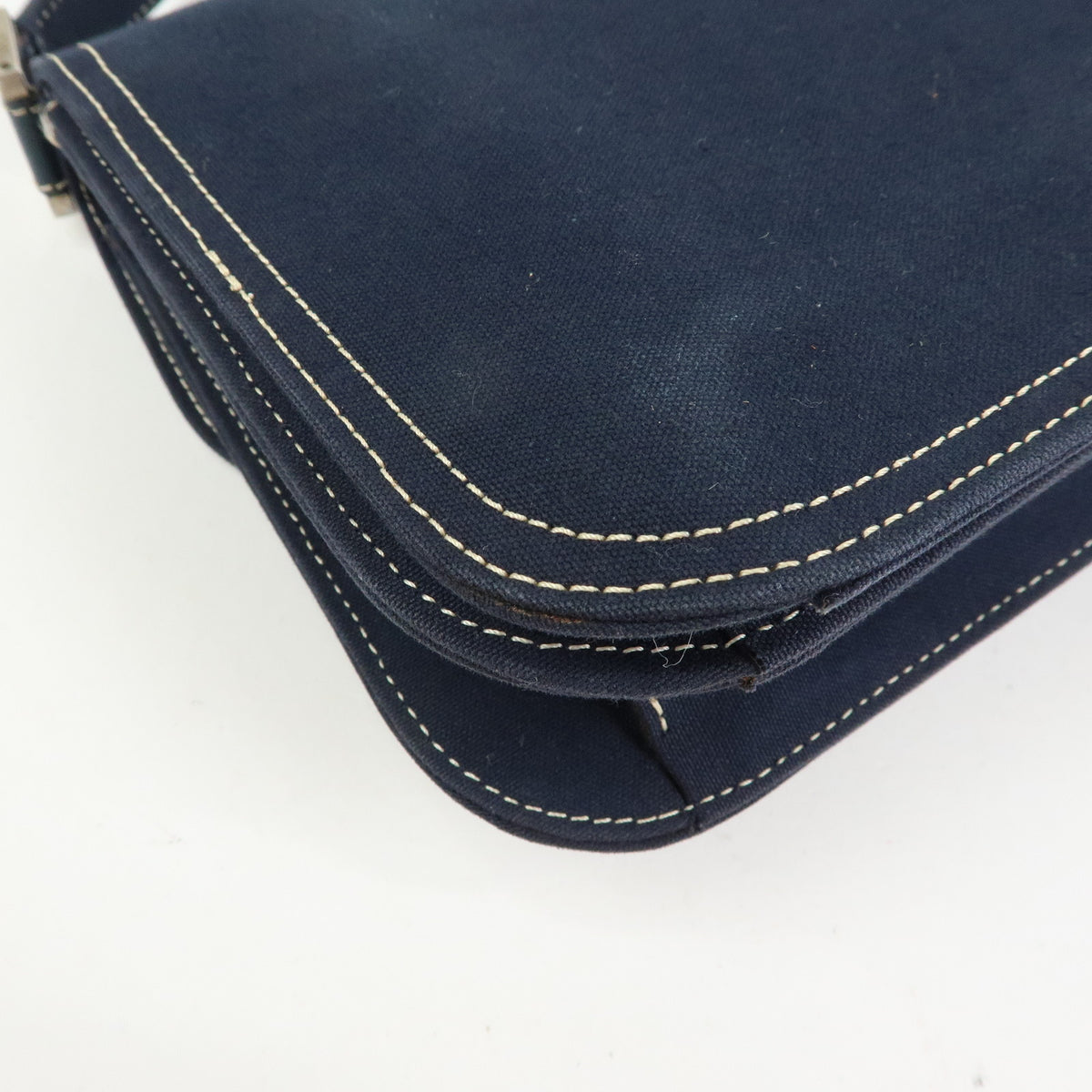 FENDI Mamma Baguette Canvas Shoulder Bag Hand Bag Navy 26424
