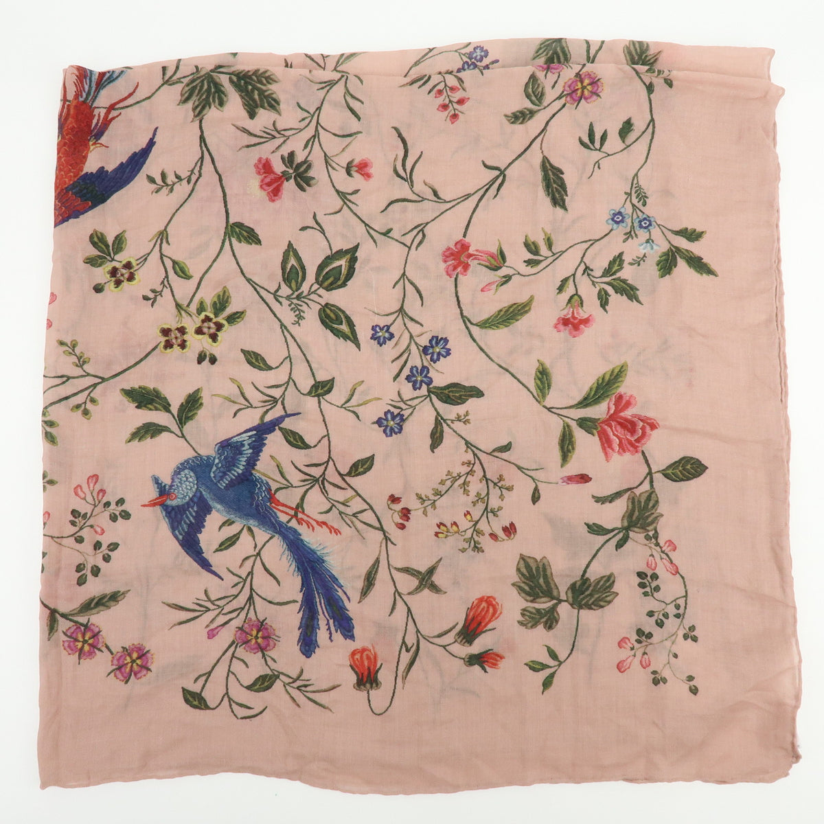 Christian Dior Cashmere 100% Scarf Bird Floral Pink Green Blue Red
