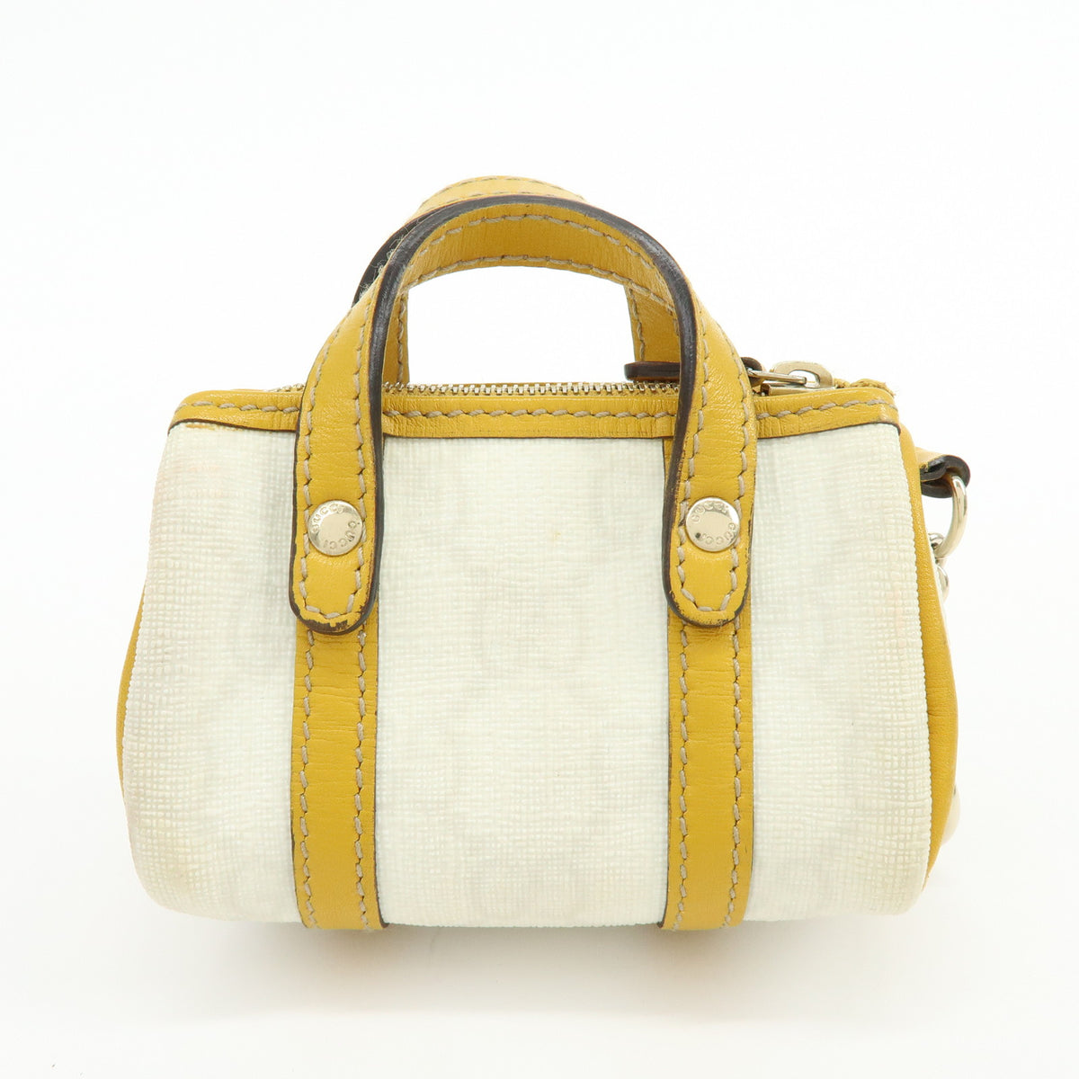 GUCCI GG Supreme Leather Mini Boston Bag Charm White Yellow 198338