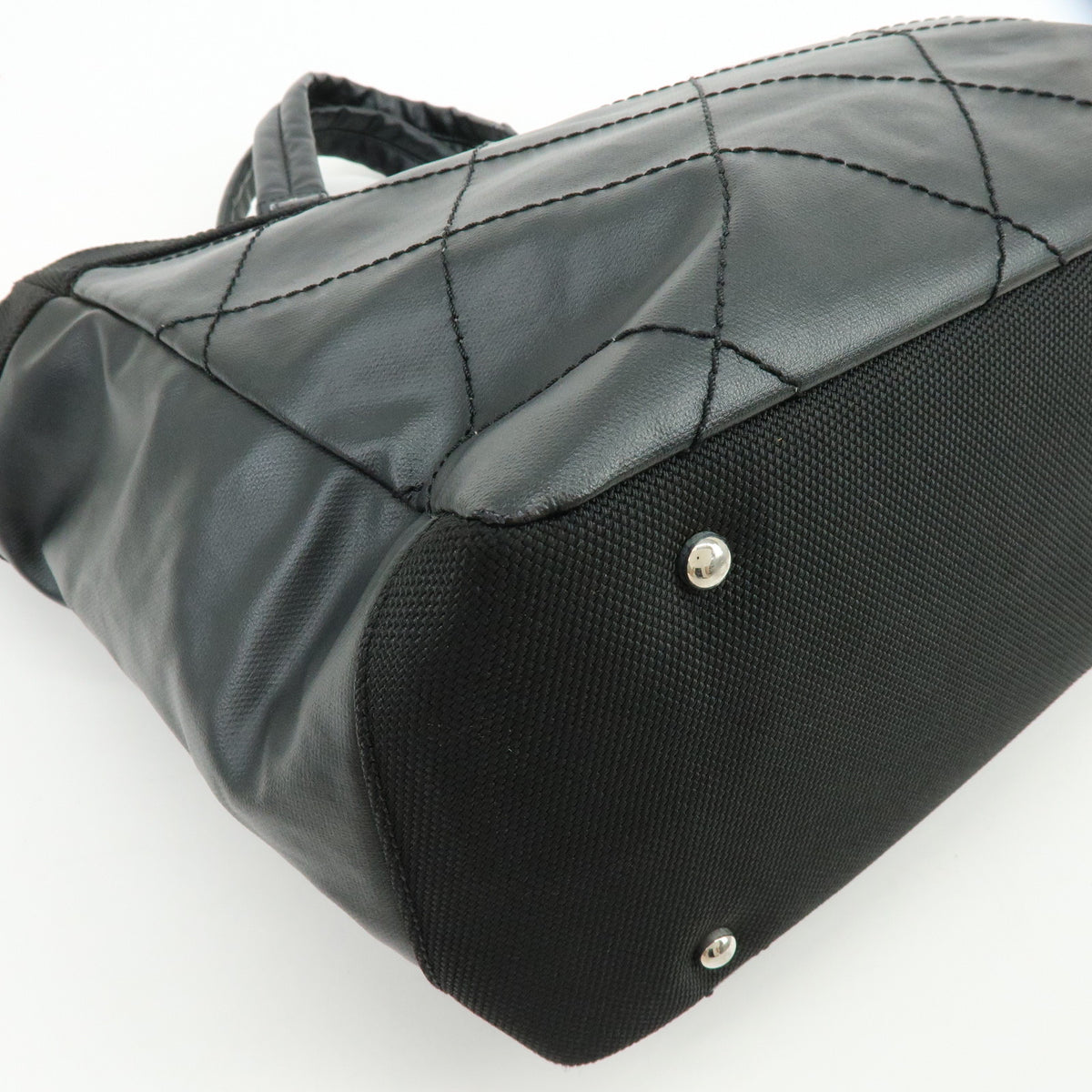 CHANEL Paris Biarritz MM PVC Leather Tote Bag Hand Bag Black A34209