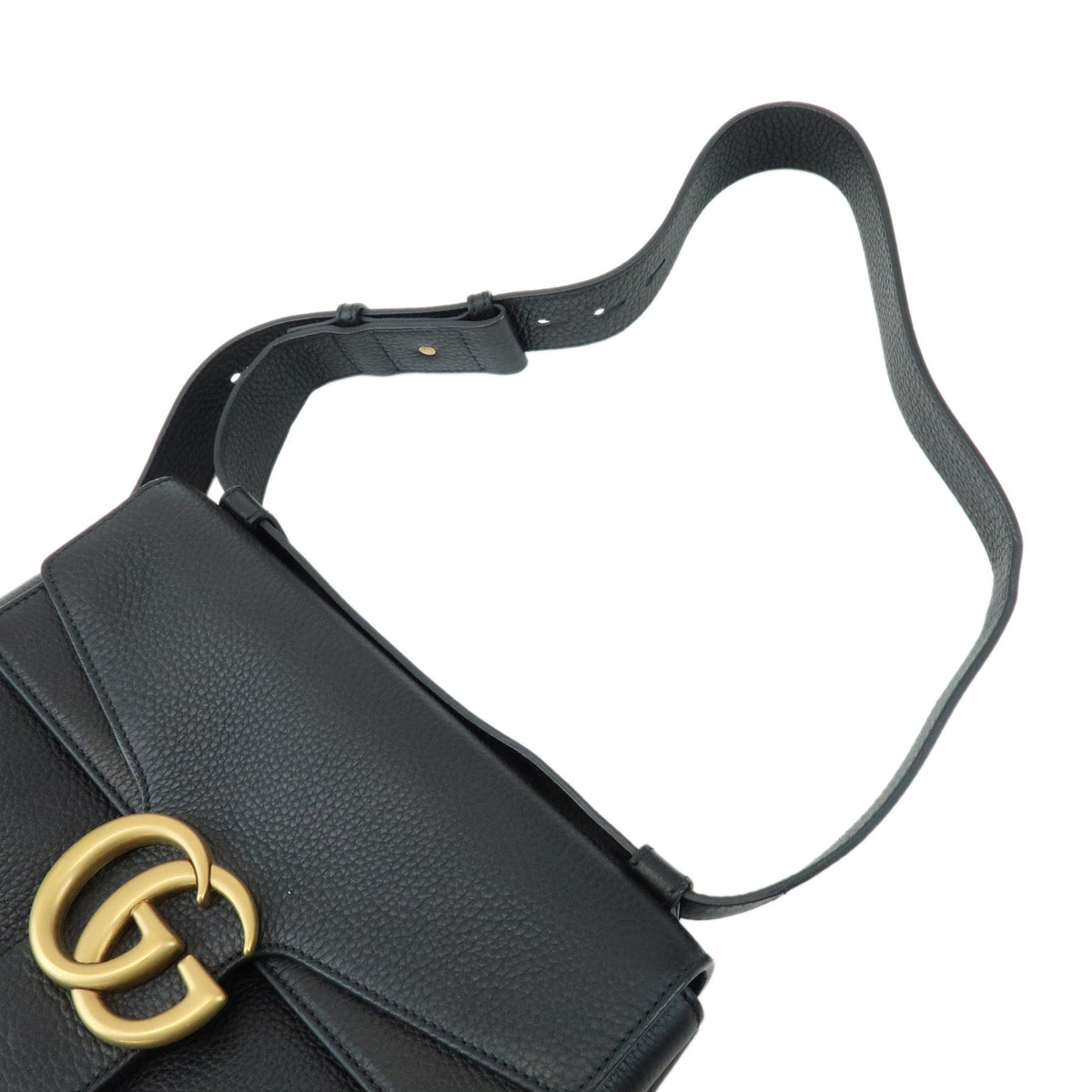 GUCCI GG Marmont Leather Flap Shoulder Bag Black 401173