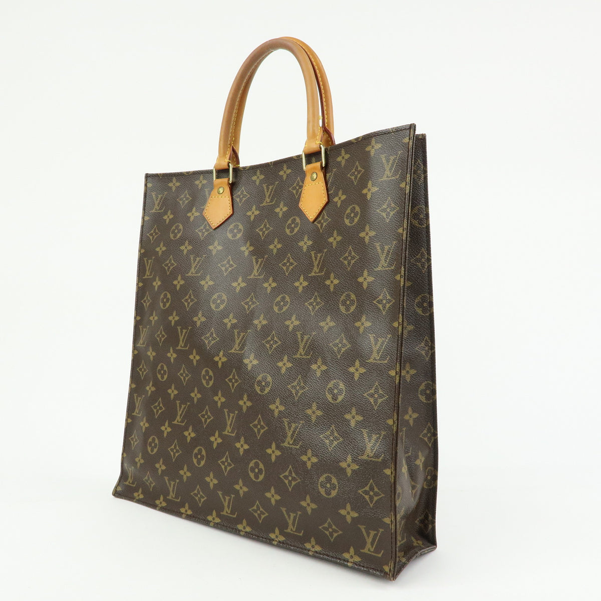 Louis Vuitton Monogram Sac Plat Tote Bag Hand Bag Brown M51140