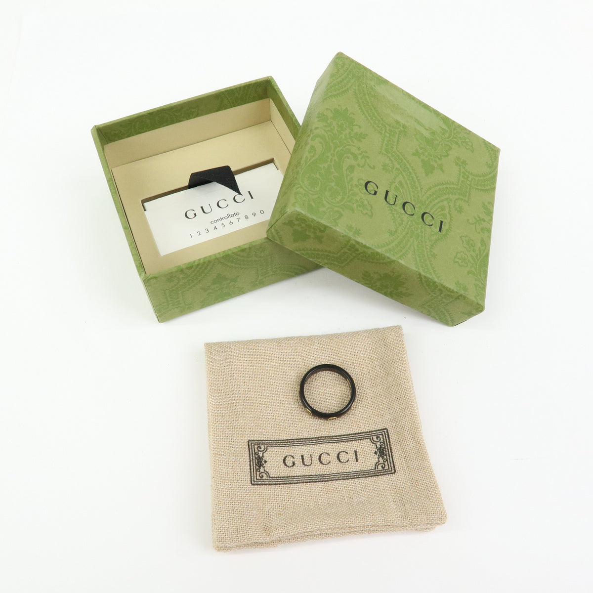 GUCCI Interlocking G Ring Ceramic K18 750YG Gold Black #14 679262