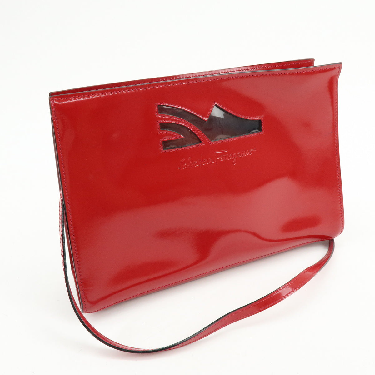 Ferragamo Patent Leather Shoulder Bag Crossbody Bag Red