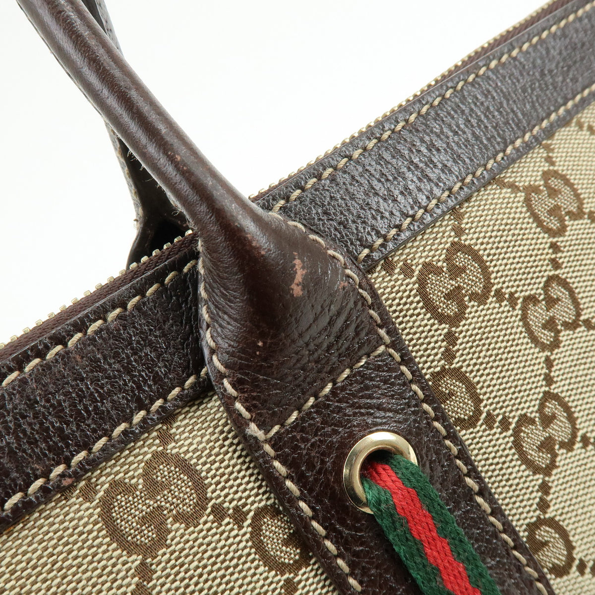 GUCCI Sherry GG Canvas Leather Shoulder Bag Tote Bag Brown Beige 177052