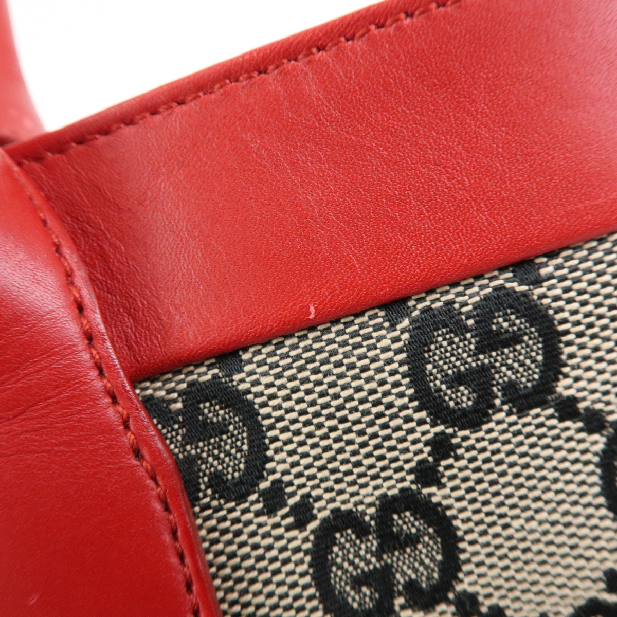 GUCCI GG Canvas Leather Tote Bag Hand Bag Beige Red 002・1119