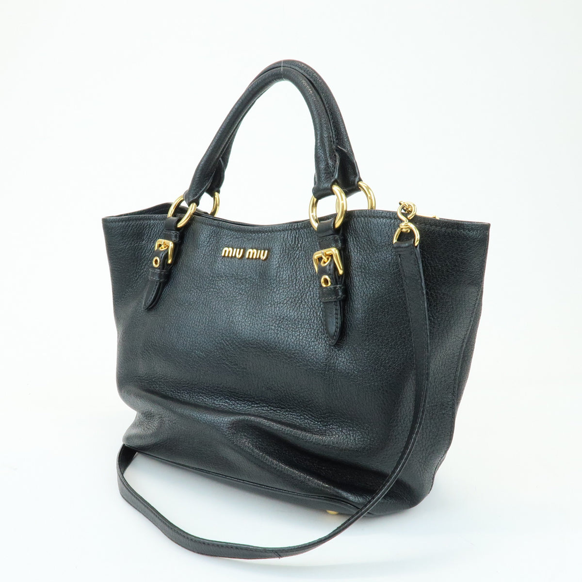 MIU MIU Madras Leather 2Way Shoulder Bag Hand Bag Black RN0886