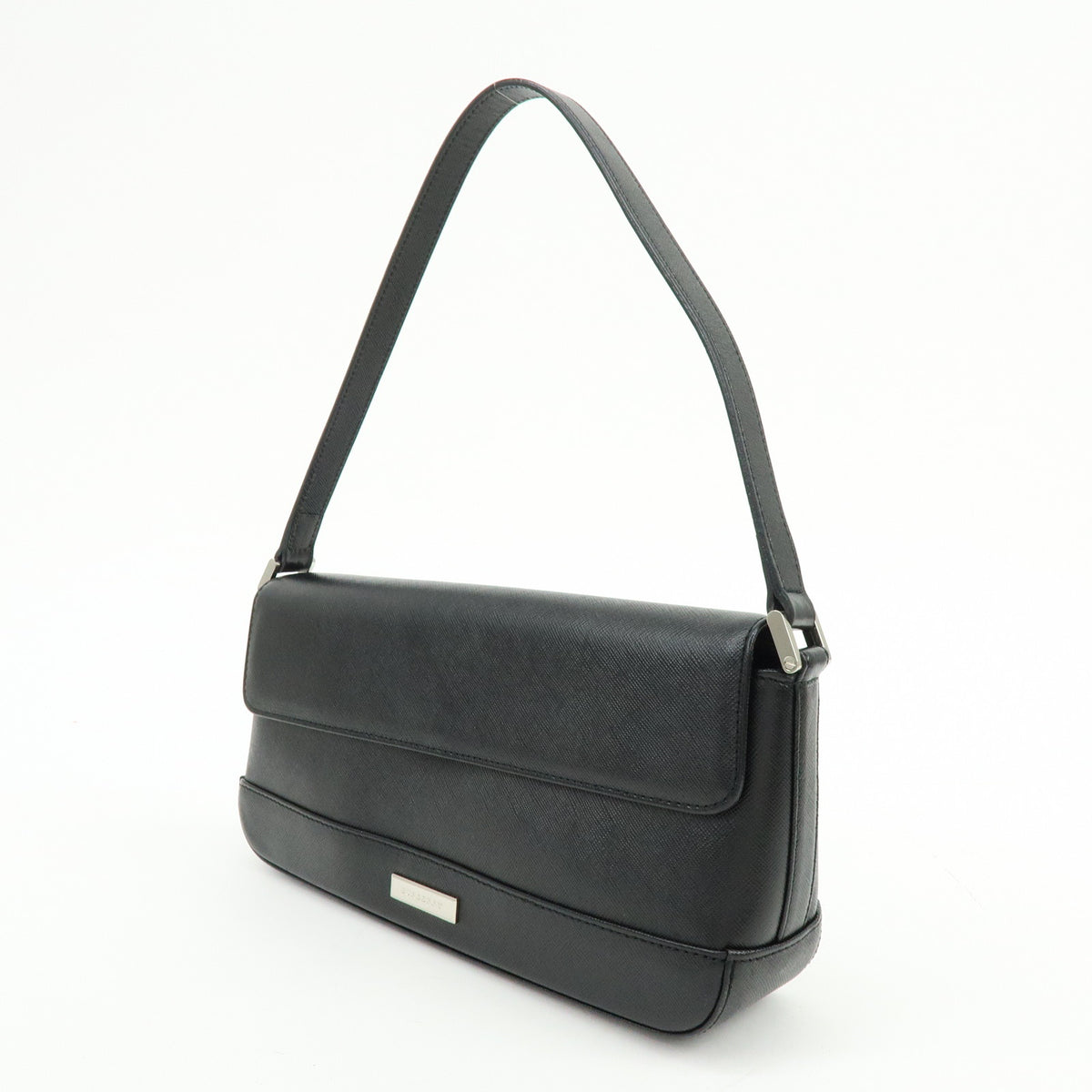 BURBERRY Logo Plate Leather Shoulder Bag Hand Bag Black