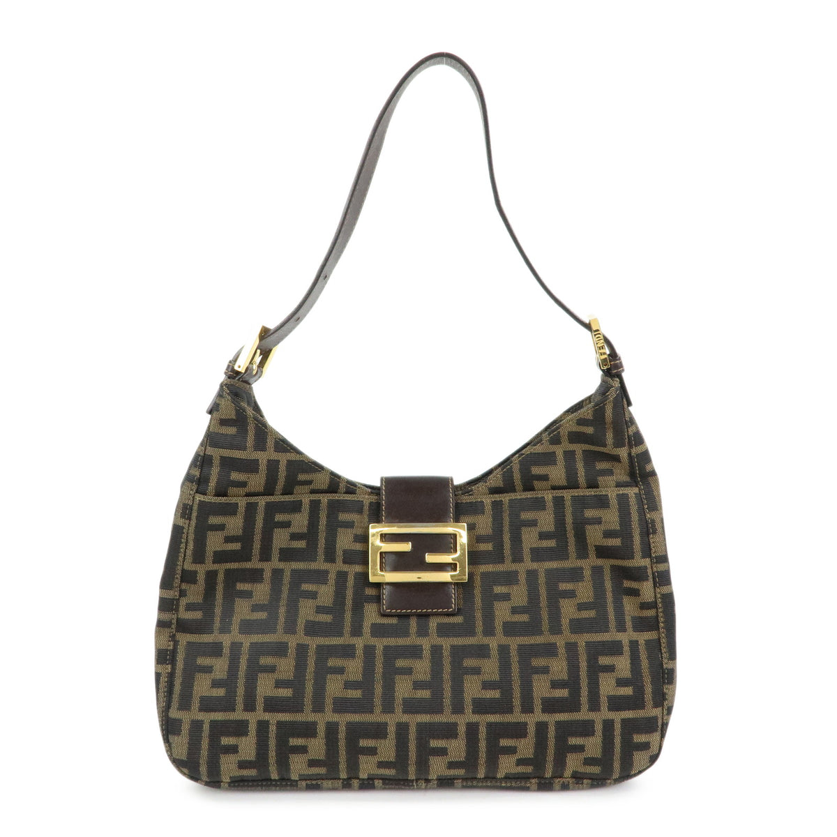 FENDI Zucca Canvas Leather Shoulder Bag Hand Bag Brown 26569