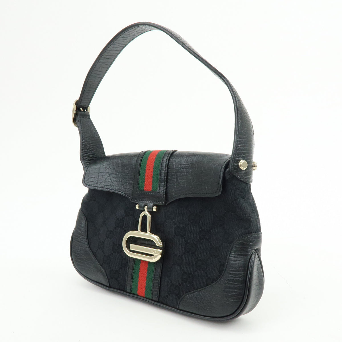 GUCCI Sherry GG Canvas Leather Shoulder Bag Hand Bag Black 130846