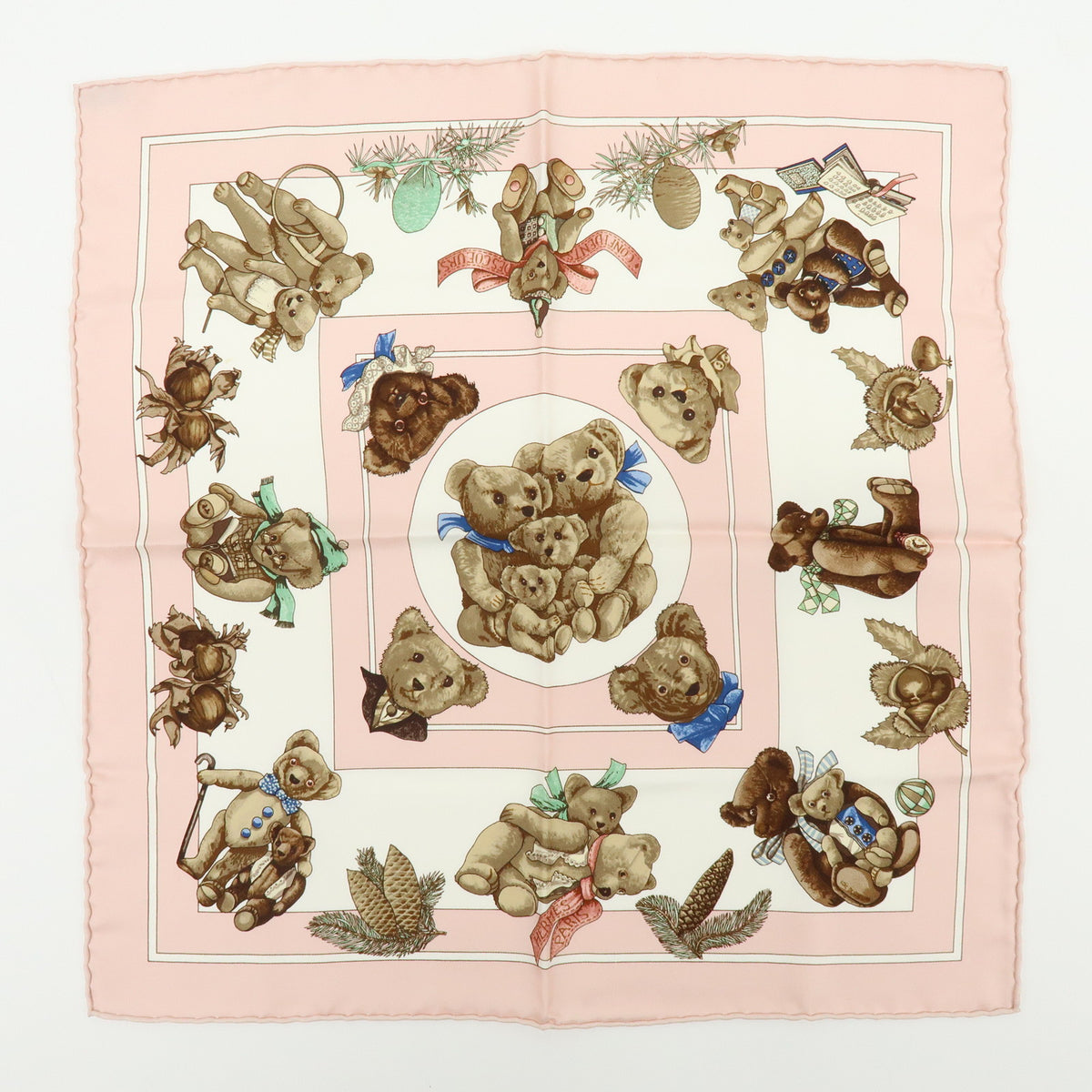 HERMES Carre 45 Lot of 2 Silk 100% Scarf Light Pink Light Green Brown