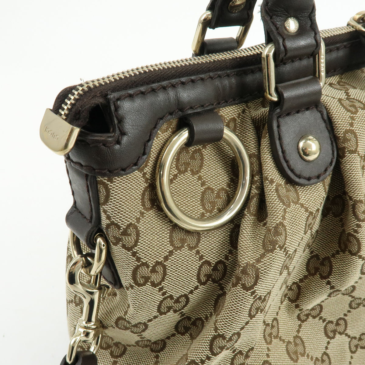 GUCCI Sukey Diamante GG Canvas Leather 2Way Bag Beige Brown 247902