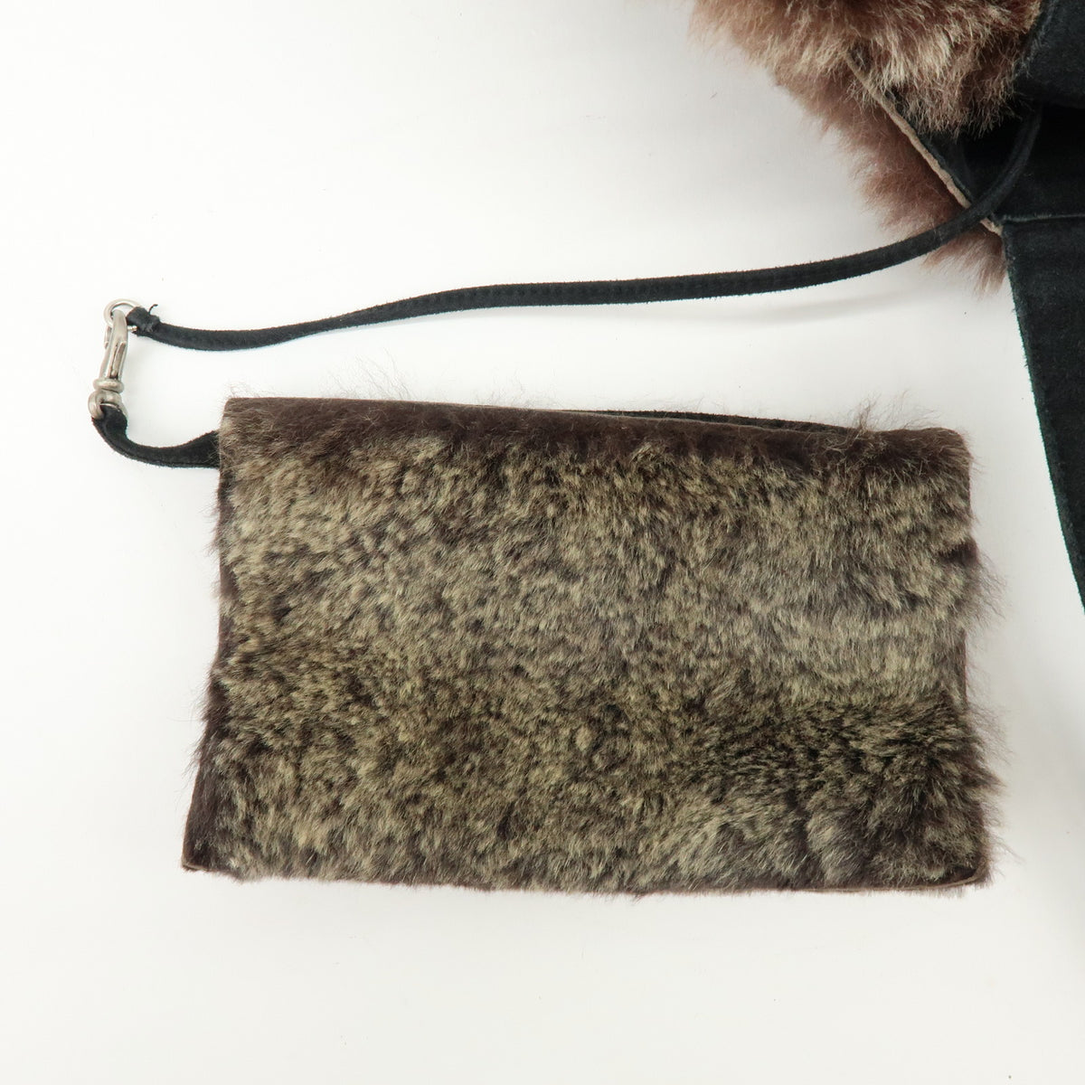 CHANEL Lapin Rabbit Fur Suede Tote Bag Hand Bag Brown Beige