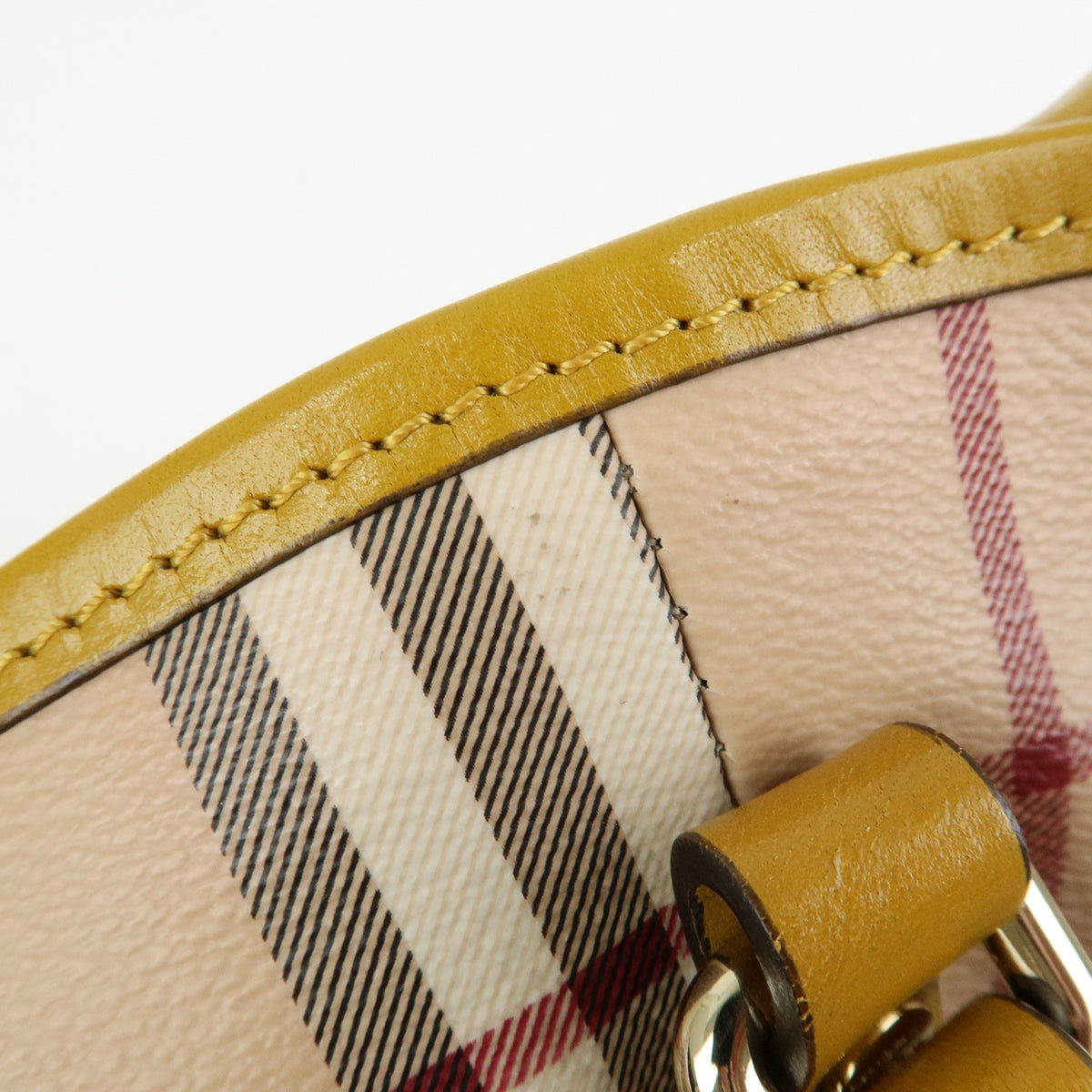 BURBERRY Haymarket Check PVC Leather Tote Bag Beige Mustard Yellow