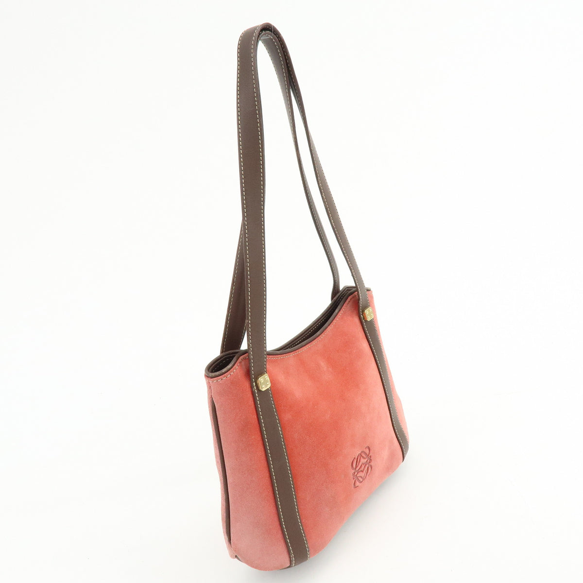 LOEWE Anagram Suede Leather Mini Hand Bag Tote Shoulder Bag Red
