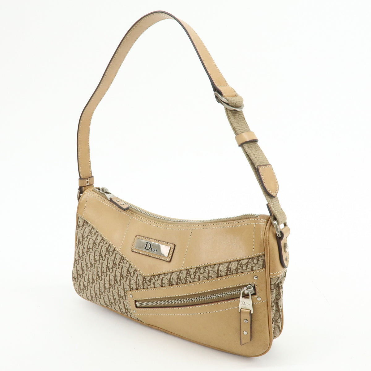 Christian Dior Street Chic Trotter Jaquard Canvas Leather Shoulder Bag