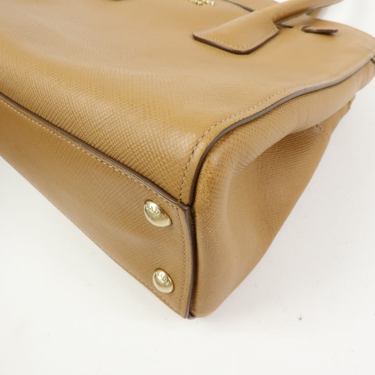 PRADA Logo Saffiano Leather 2Way Bag Hand Bag Shoulder Bag Camel BN2569