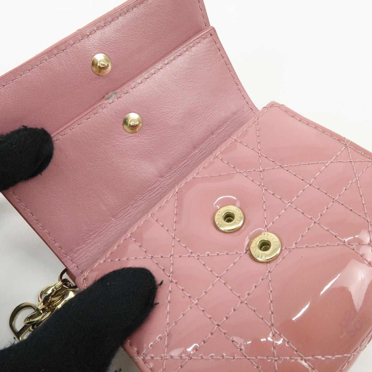 Christian Dior Lady Dior Cannage Patent Leather Bi-fold Compact Wallet