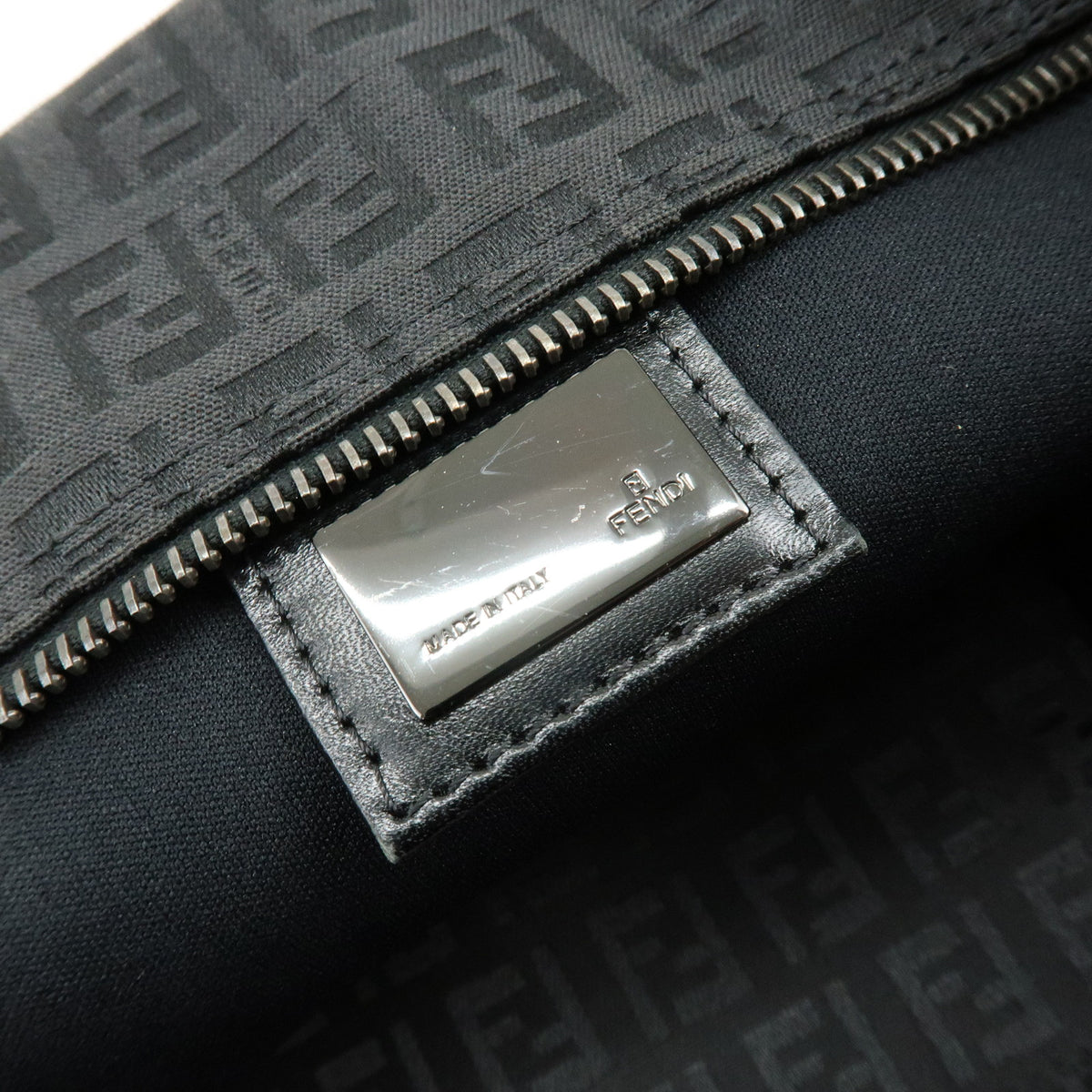 FENDI Zucchino Jacquard Canvas Leather Tote Bag Hand Bag Black 8BH025