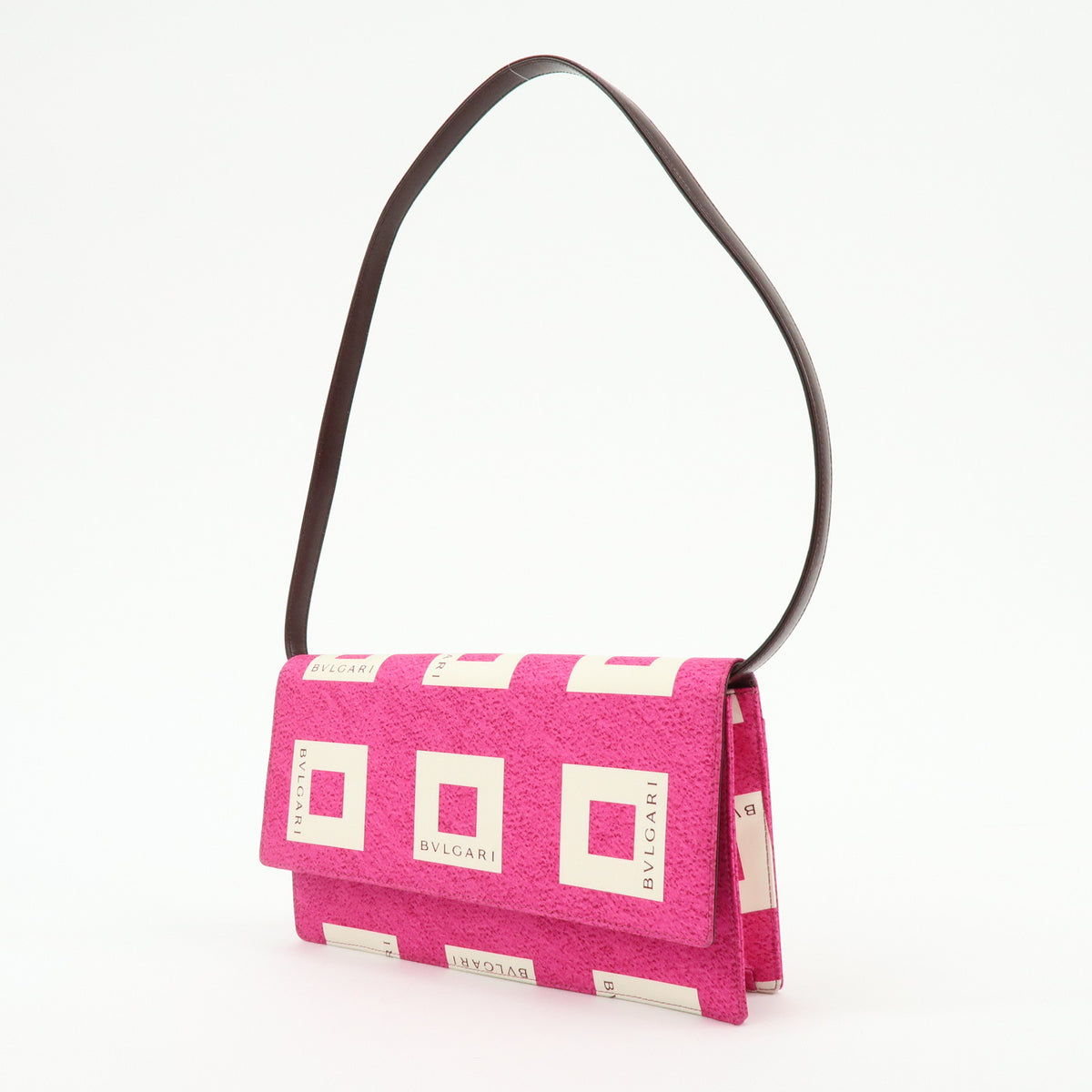 BVLGARI Square Logo Nylon Leather 3Way Clutch Bag Shoulder Bag Pink