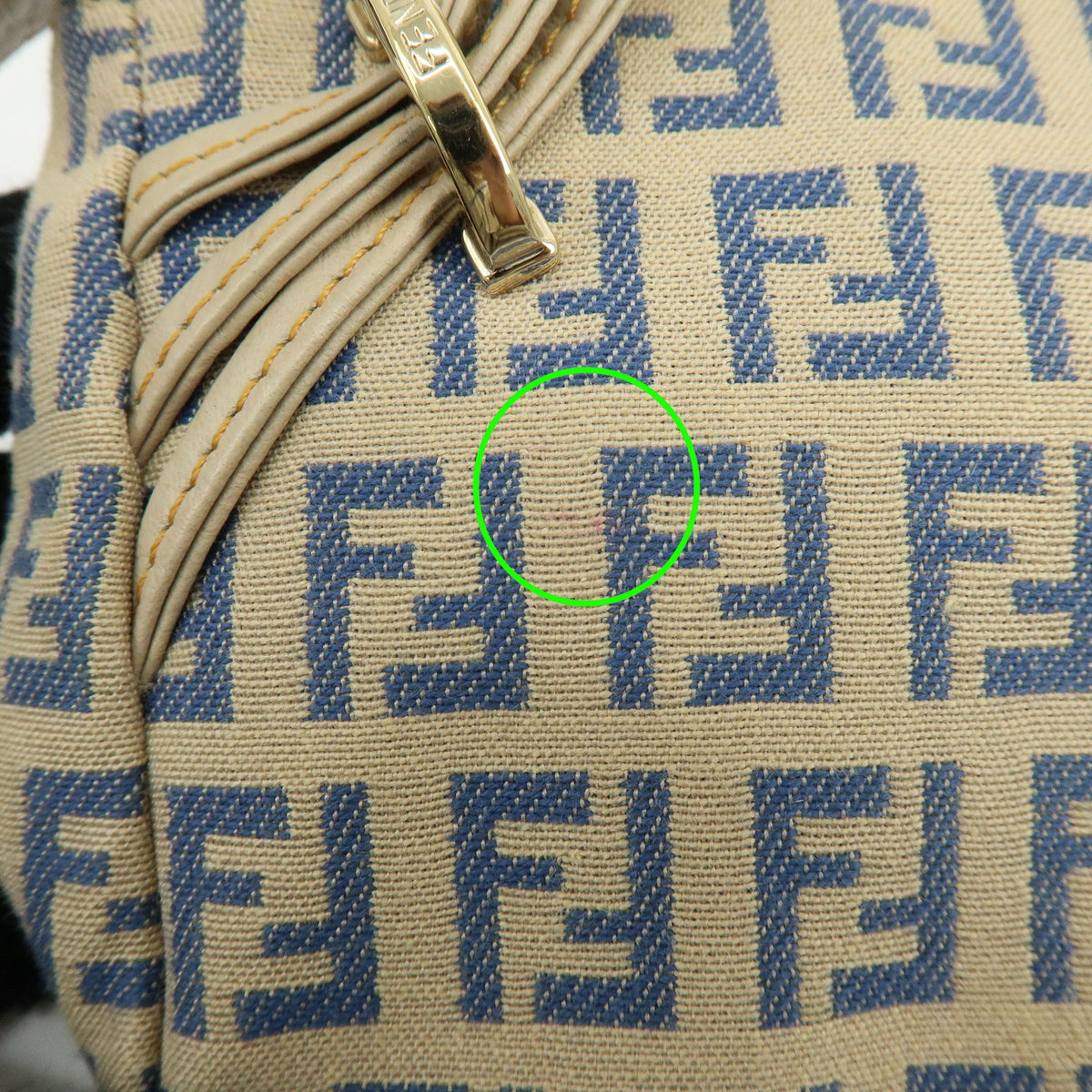 FENDI Zucchino Canvas Leather Mini Hand Bag Pouch Beige 8BR513