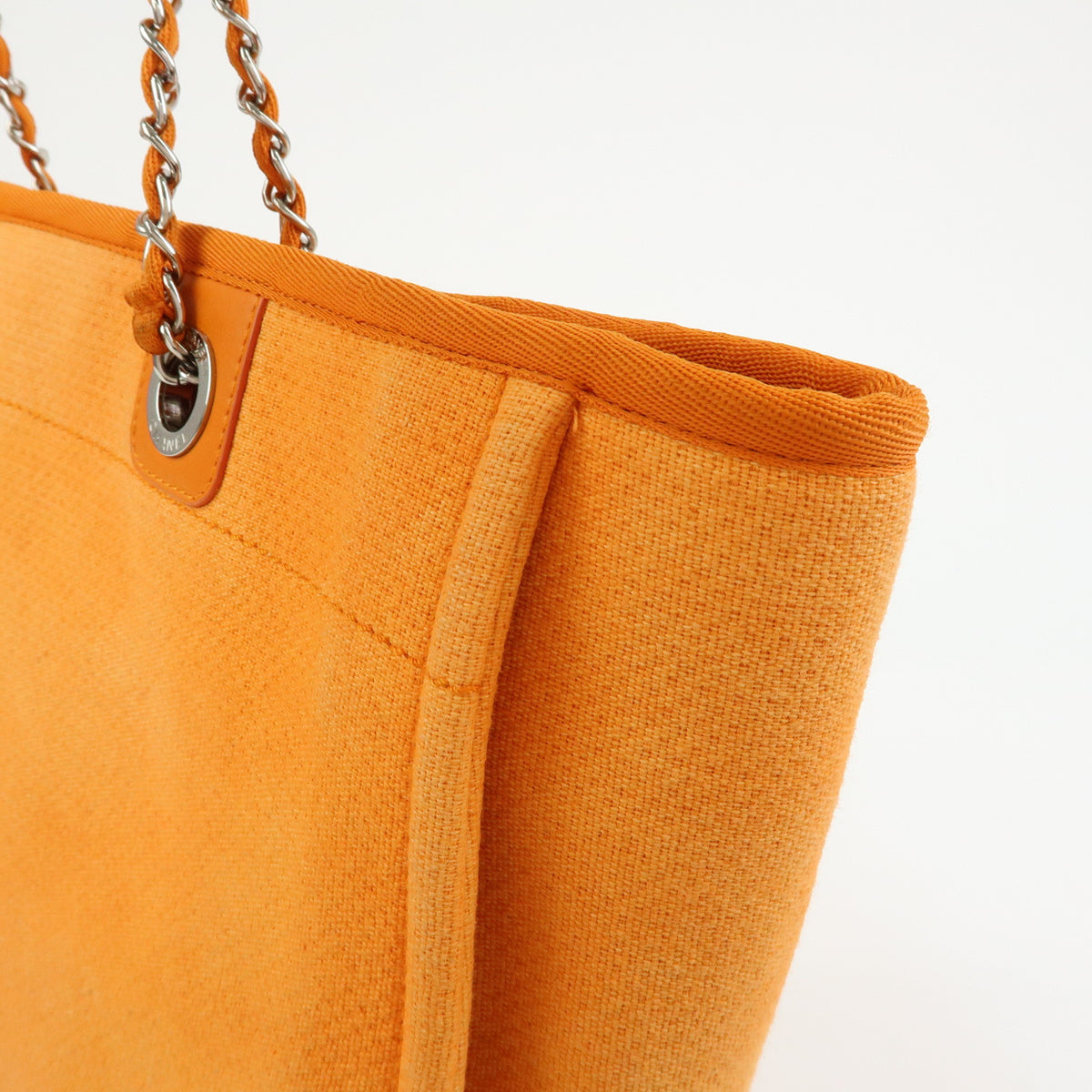 CHANEL Deauville MM Straw Leather Tote Bag Shoulder Bag Orange A67001