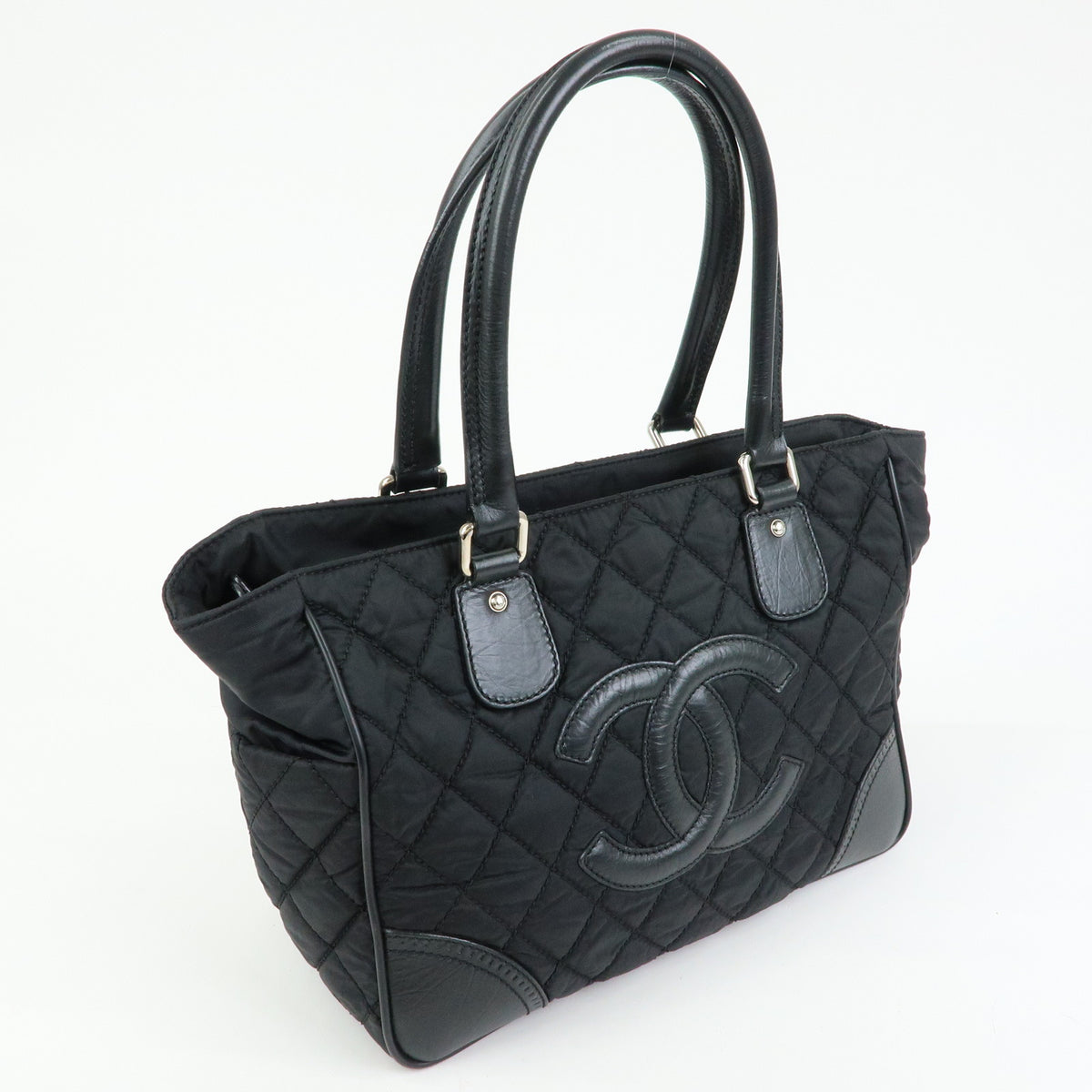 CHANEL Paris New York COCO Mark Nylon Leather Tote Bag Black A33100