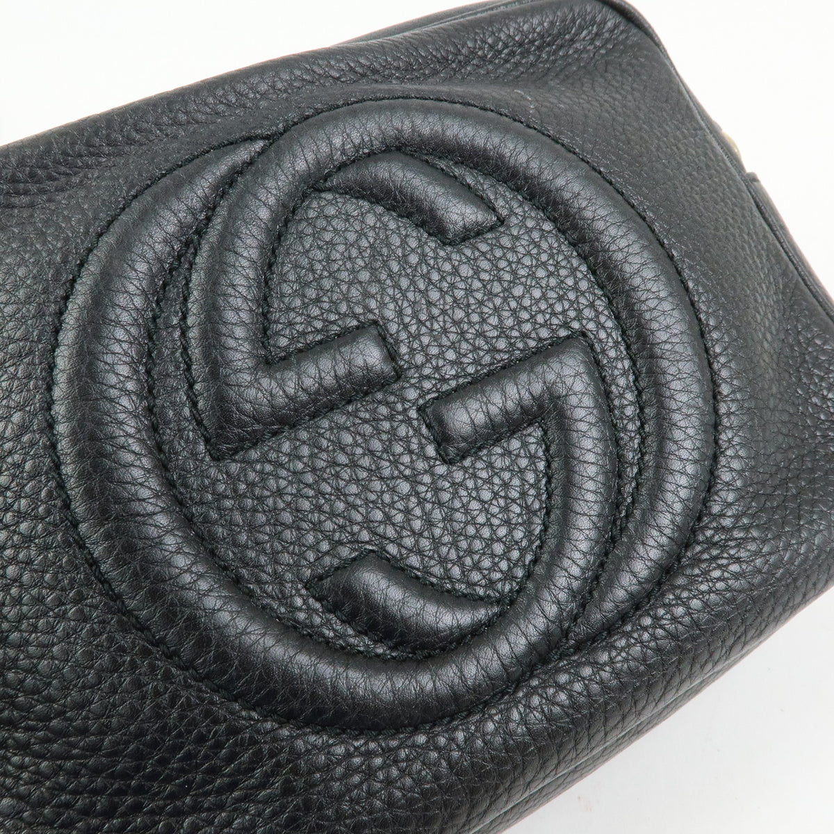 GUCCI Interlocking G SOHO Leather Shoulder Bag Fringe Black 308364