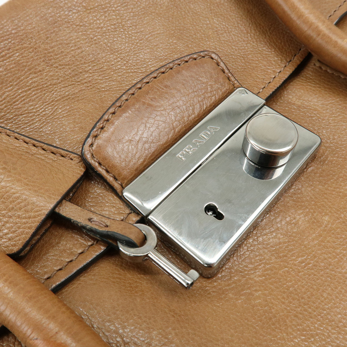 PRADA Triangle Logo Leather 2Way Bag Hand Bag Shoulder Bag Brown BN2661