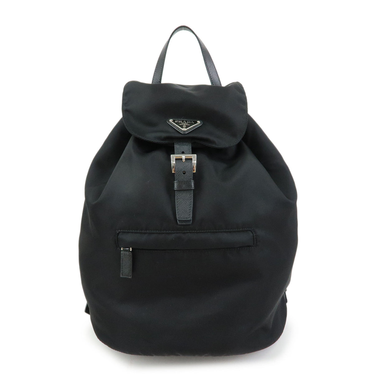 PRADA Triangle Logo Nylon Saffiano Leather Backpack Rucksack Black