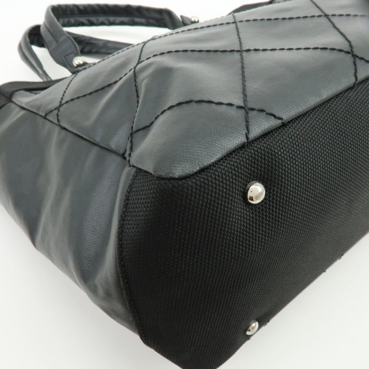 CHANEL Paris Biarritz MM PVC Leather Tote Bag Hand Bag Black A34209