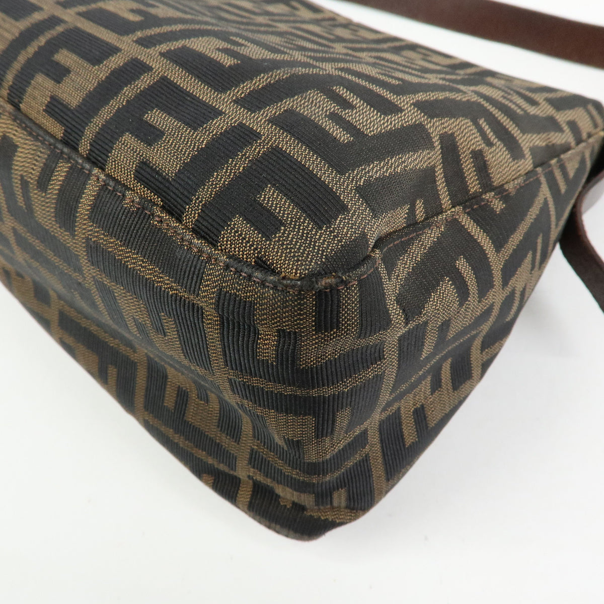 FENDI Zucca Mamma Baguette Canvas Leather Shoulder Bag Brown 26325