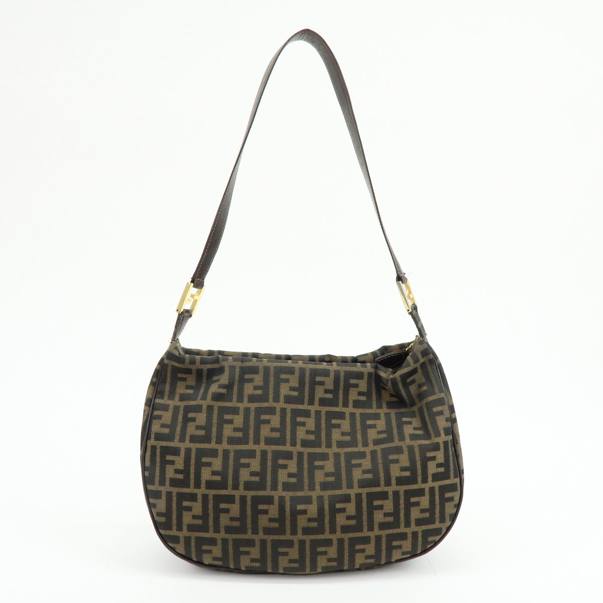 FENDI Zucca Jacquard Canvas Leather Shoulder Bag Hand Bag Brown