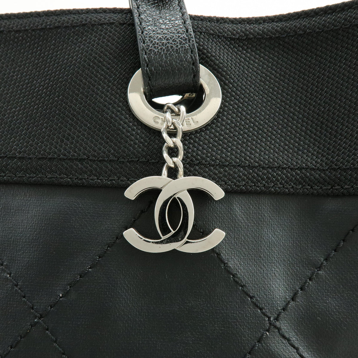 CHANEL Paris Biarritz MM PVC Leather Tote Bag Hand Bag Black A34209