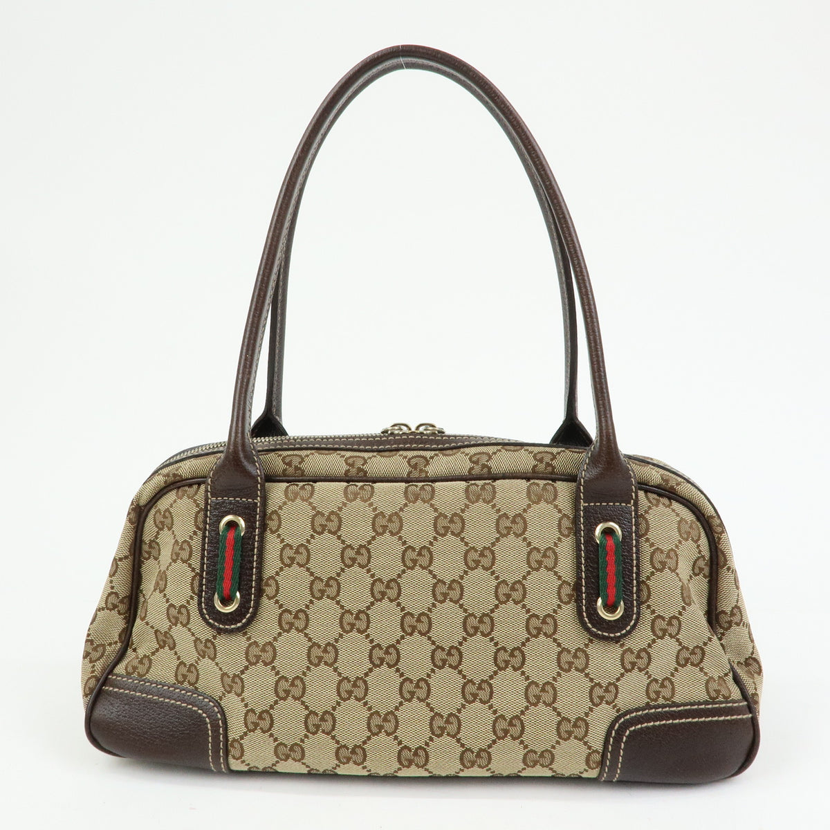 GUCCI Princy Sherry GG Canvas Leather Boston Bag Beige Brown 161720