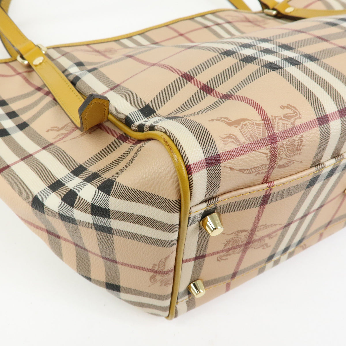 BURBERRY Haymarket Check PVC Leather Tote Bag Beige Mustard Yellow
