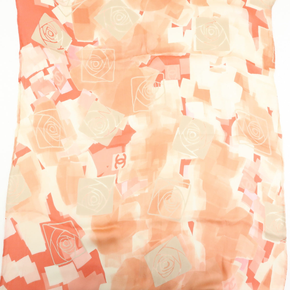 CHANEL COCO Mark Silk 100% Scarf Pink Orange White