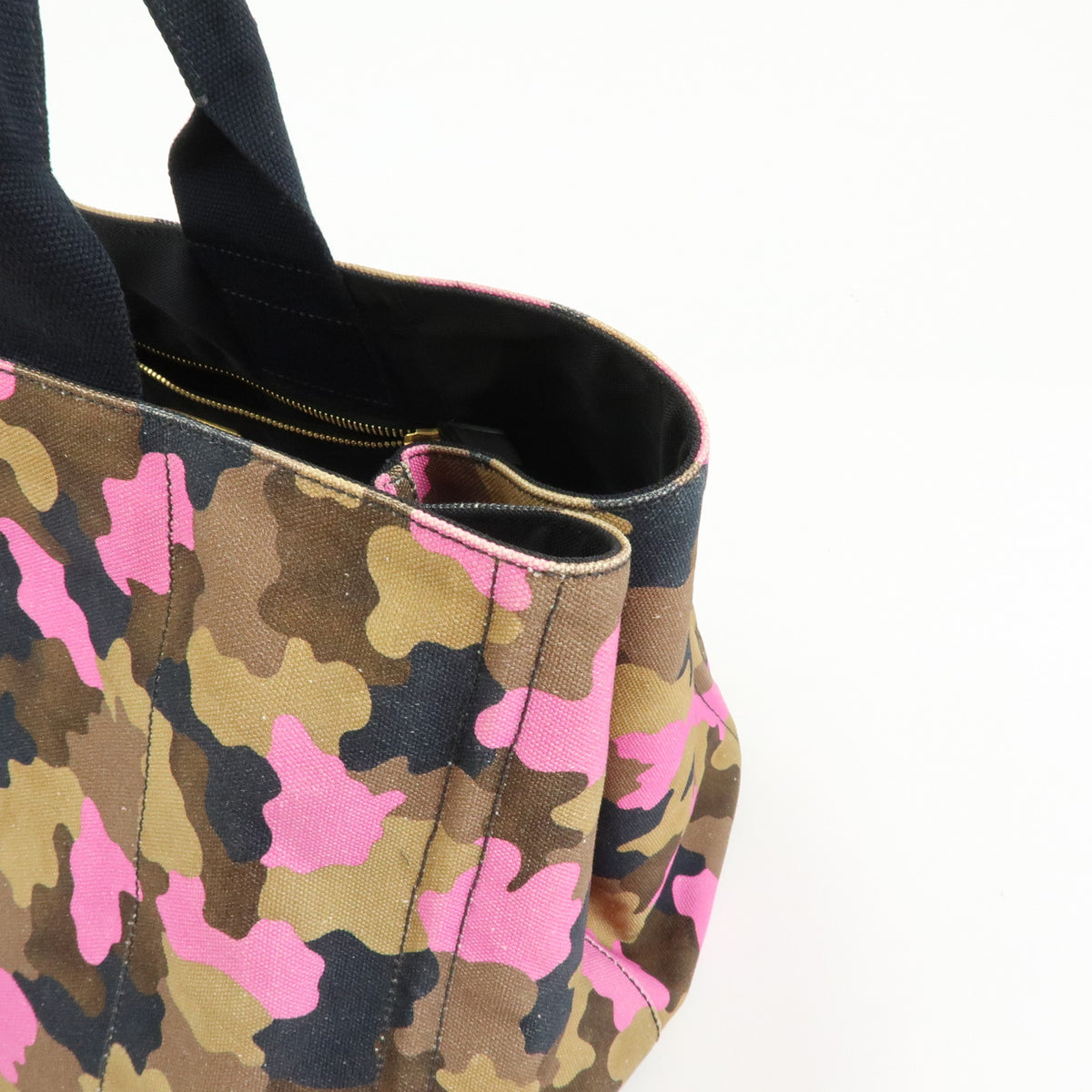 PRADA Triangle Logo Canapa Canvas Tote Bag Camouflage Khaki PInk BN2020
